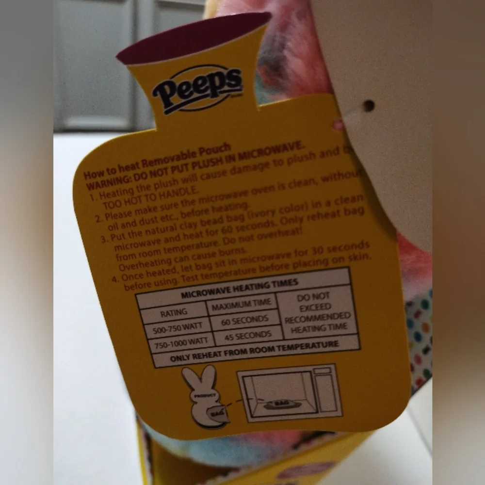 Peeps Heatable Bunny Plush. Microwavable beads Approx 11
